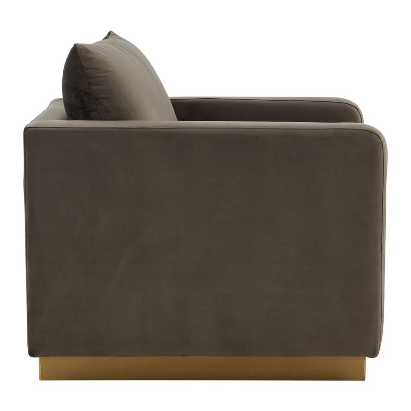 LeisureMod Nervo Velvet Accent Armchair with Gold Frame Dark Grey Side View.