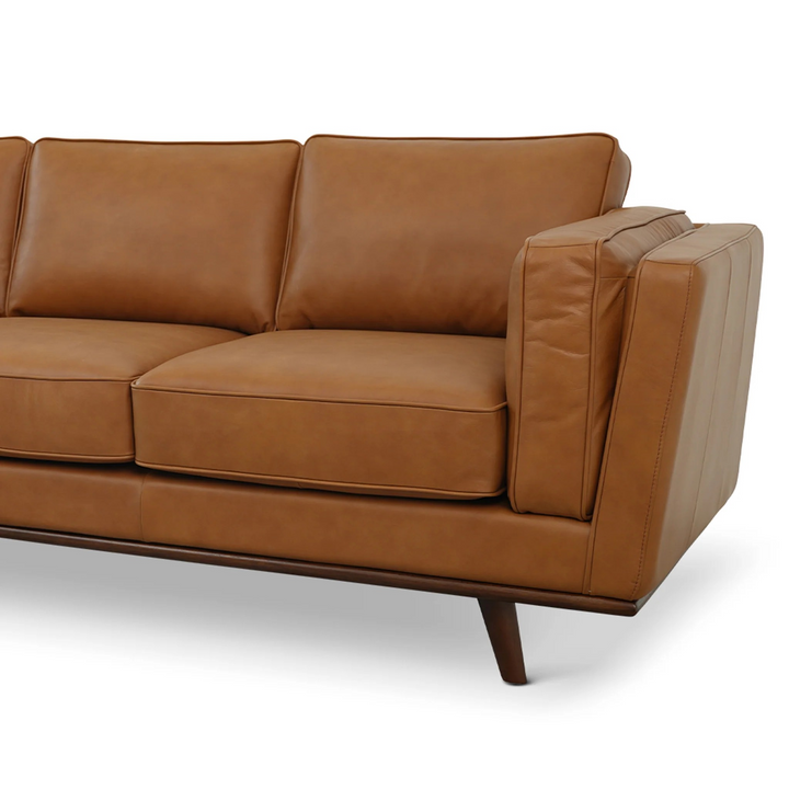 Chase Mid Century Modern Genuine Leather Sofa Closeup.