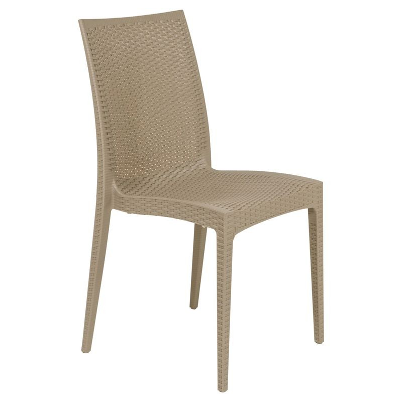 LeisureMod Weave Mace Indoor/Outdoor Armless Dining Chair in Taupe