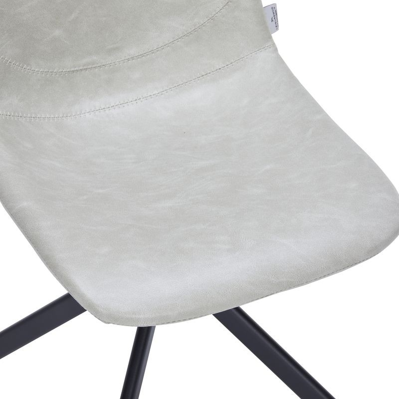 LeisureMod Markley Modern Leather Swivel Dining Chair with Metal Legs in Light Grey Closeup.