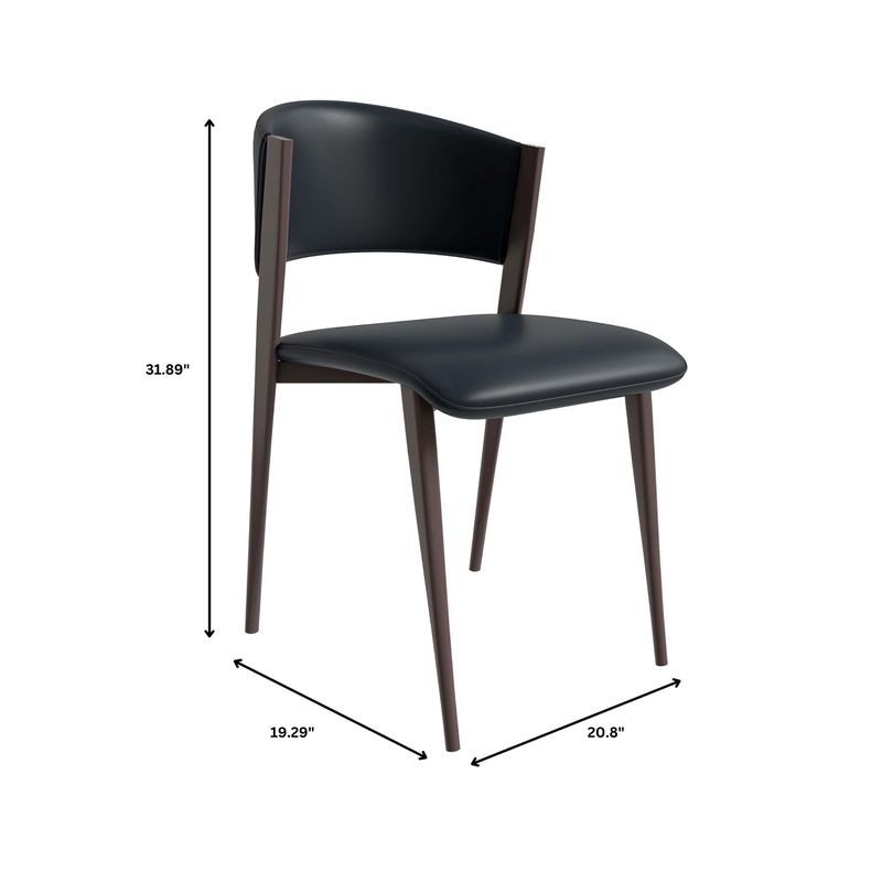 Black chair with dimensions indicated on a white background.