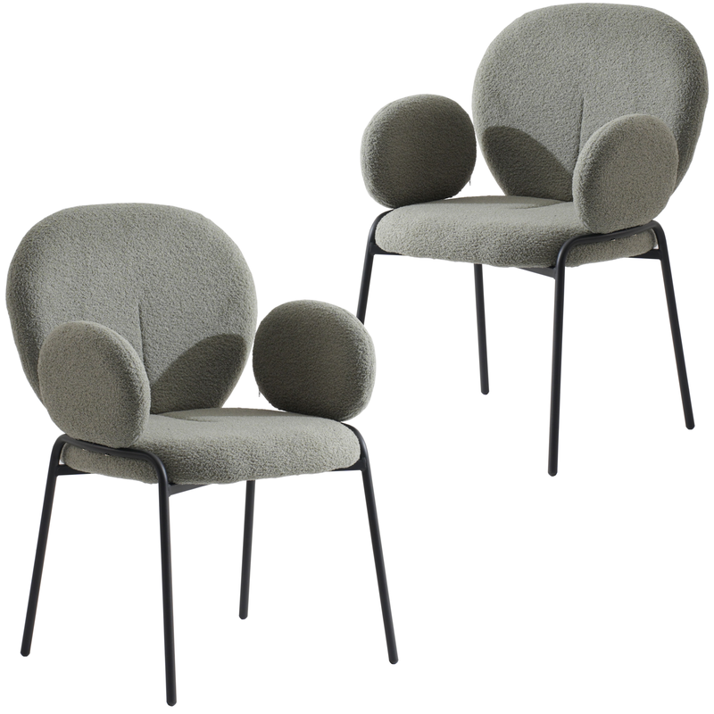 Leisuremod Celestial Series Boucle Dining Armchair with Black Frame and Green Fabric Set of 2