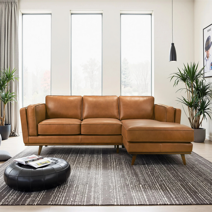 Chase Genuine Leather Sectional Right Facing Front View.