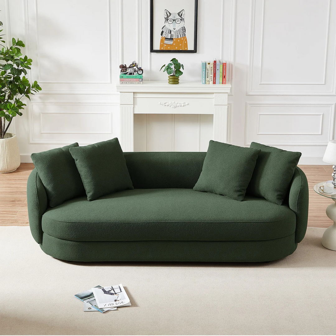 Dylan Modern French Olive Green Boucle Sofa Front View.