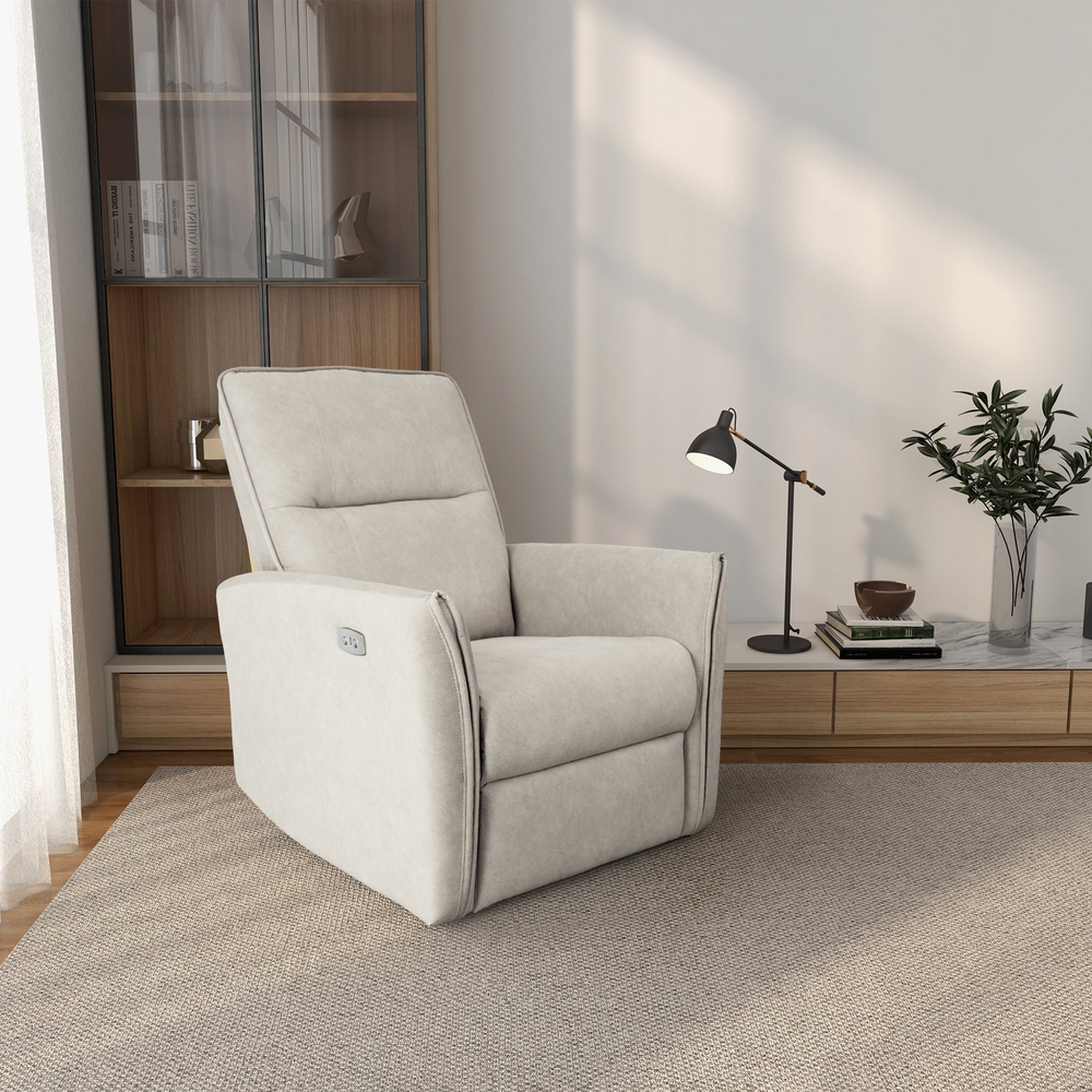 Asheville Cream Suede Recliner Chair in Room.