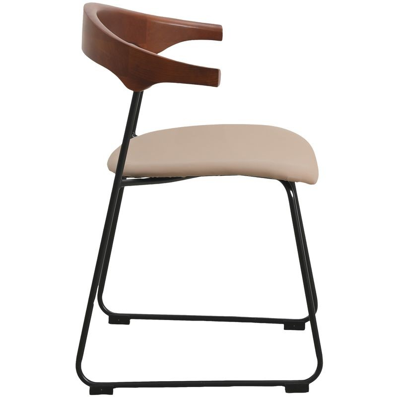 LeisureMod Lyra Collection Modern Chair in Dark Wood back and Taupe Seat Side View.