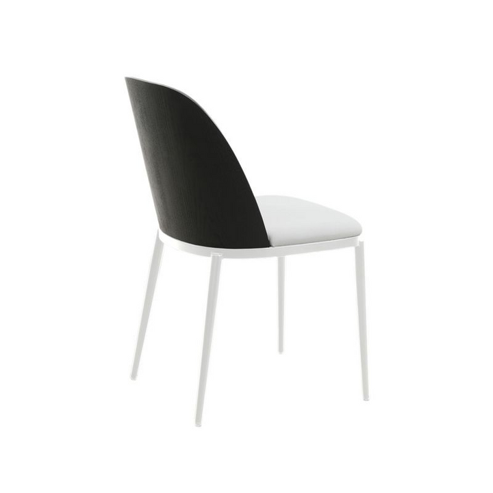 LeisureMod Tule Mid-Century Modern Dining Side Chair with Velvet Seat and White Powder-Coated Steel Frame Black/Platinum Blue Back Angle.