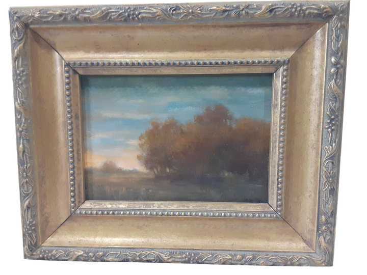 Jane Bloodgood Abrams Oil Painting Tree and Horizon Front Photo with Frame on Wall
