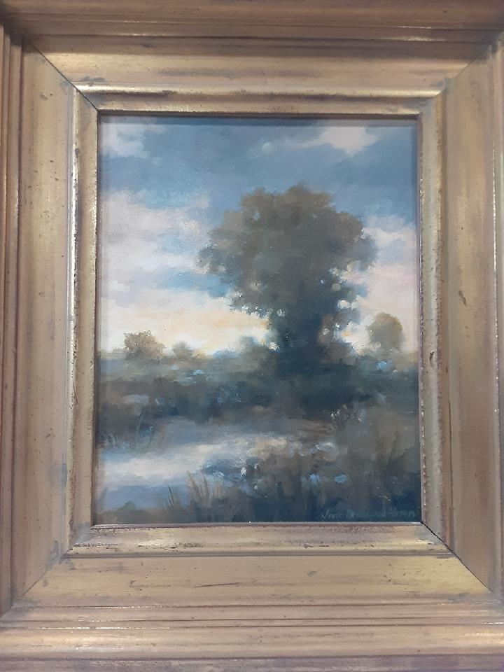Jane Bloodgood Abrams "Tree in the Meadow" Landscape Oil Painting Front with Frame Photo