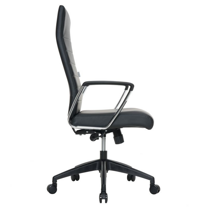 LeisureMod Hilton Modern High-Back Leather Office Chair Black Side View.