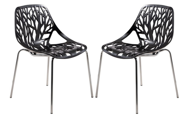 LeisureMod Modern Asbury Dining Chair w/ Chromed Legs, Set of 2 Black Together.
