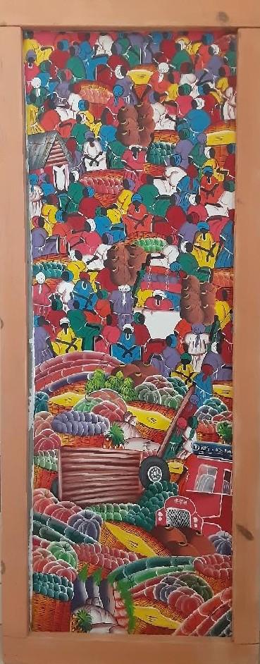 Jean Signed Haitian Acrylic Painting Front with Frame