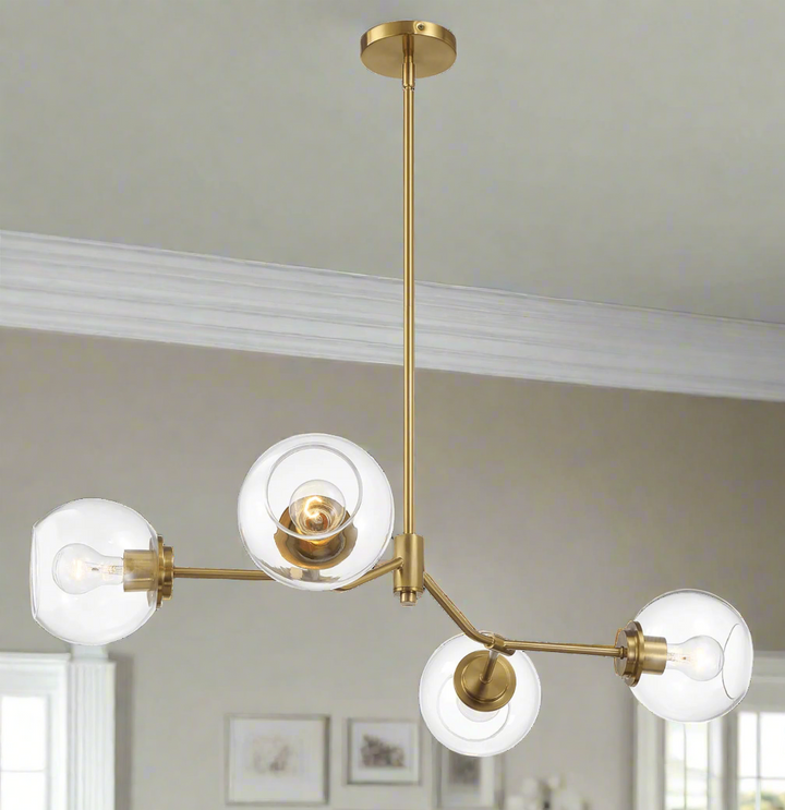 Jewel Four Lights Modern Farmhouse Chandelier Ceiling Hanging Light Fixture for Kitchen Island Dining Room with Clear Glass Zoomed.