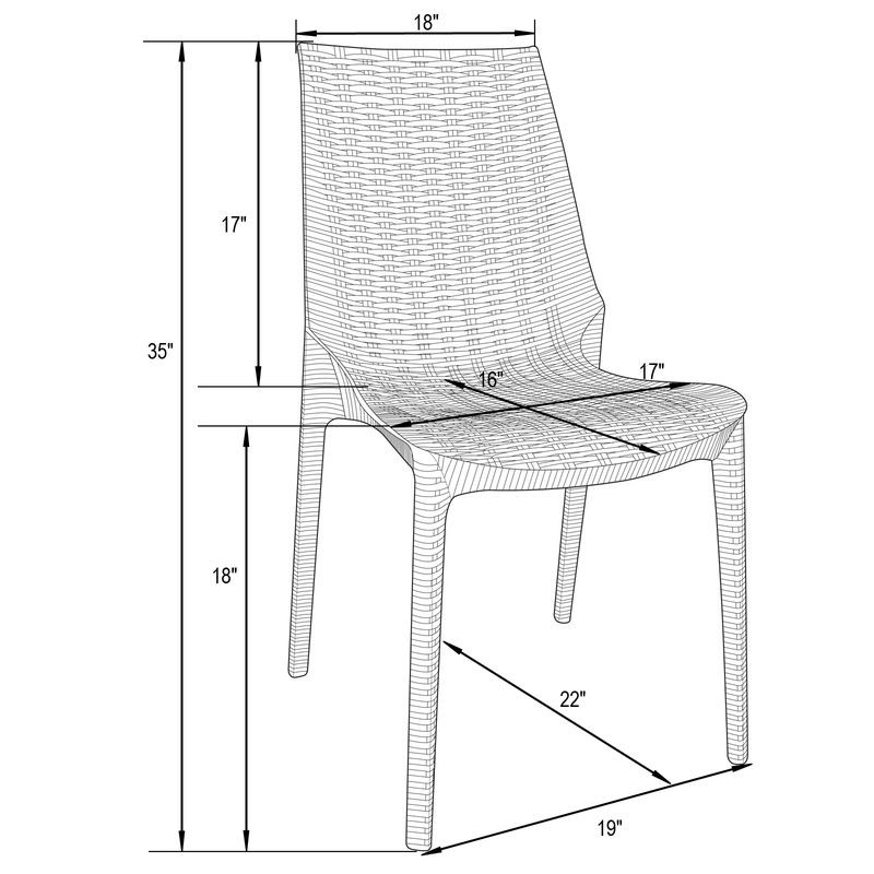 LeisureMod Kent Outdoor Patio Plastic Dining Chair, Set of 2 White Dimensions.