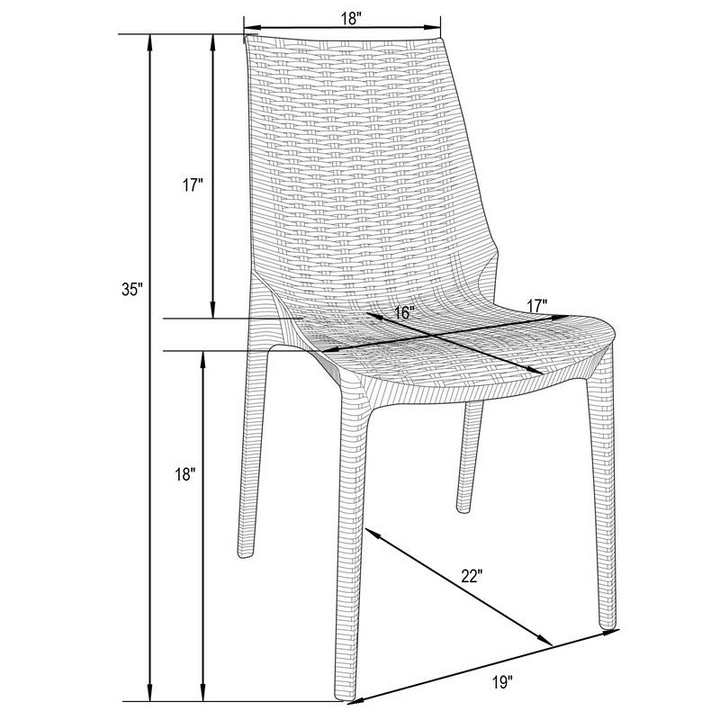 LeisureMod Kent Outdoor Patio Plastic Dining Chair, Set of 2 White Dimensions.