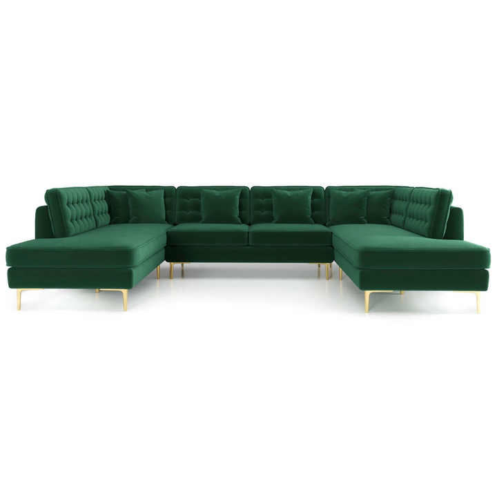 Brooke Green Velvet U Shape Corner Sofa Image.