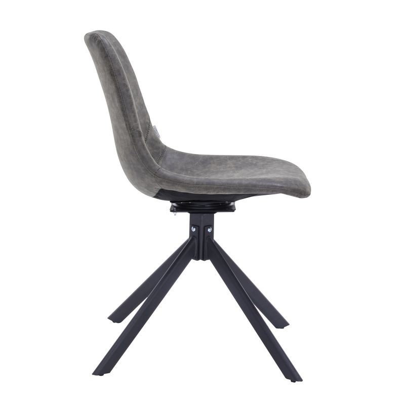 LeisureMod Markley Modern Leather Swivel Dining Chair with Metal Legs in Grey Side View.
