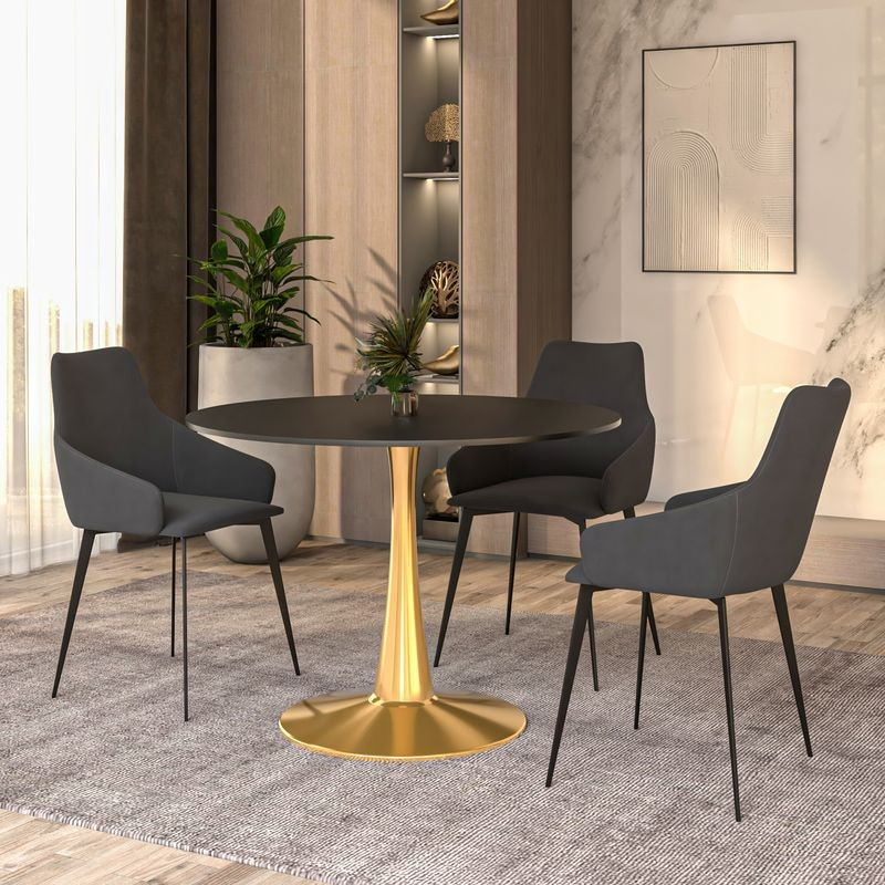 Leisuremod Bristol 40" Round Dining Table Gold Base with Black Top in Room.