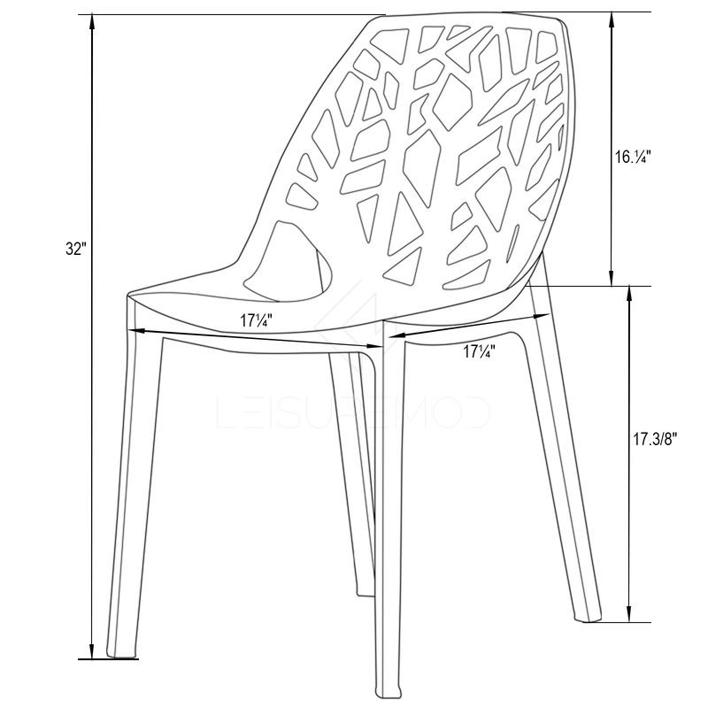 LeisureMod Modern Cornelia Dining Chair Solid Red Dimensions.