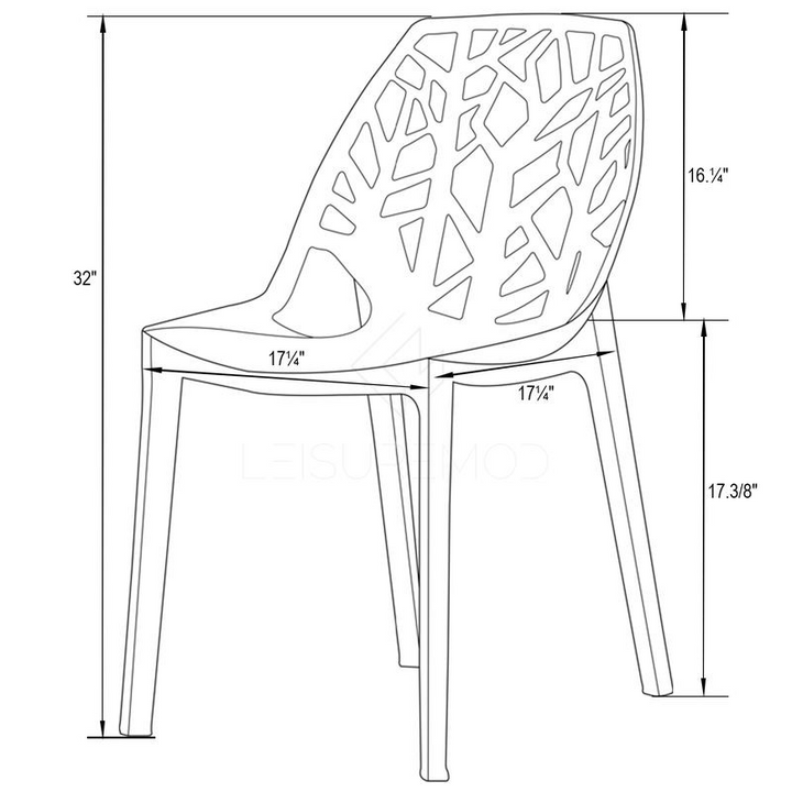 LeisureMod Modern Cornelia Dining Chair Solid Red Dimensions.