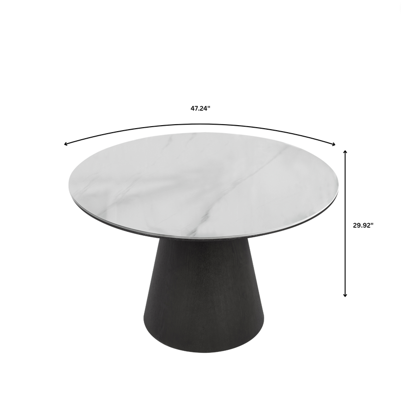 LeisureMod Riven Collection Modern Wooden 48" Round Dining Table in Black Dimensions.