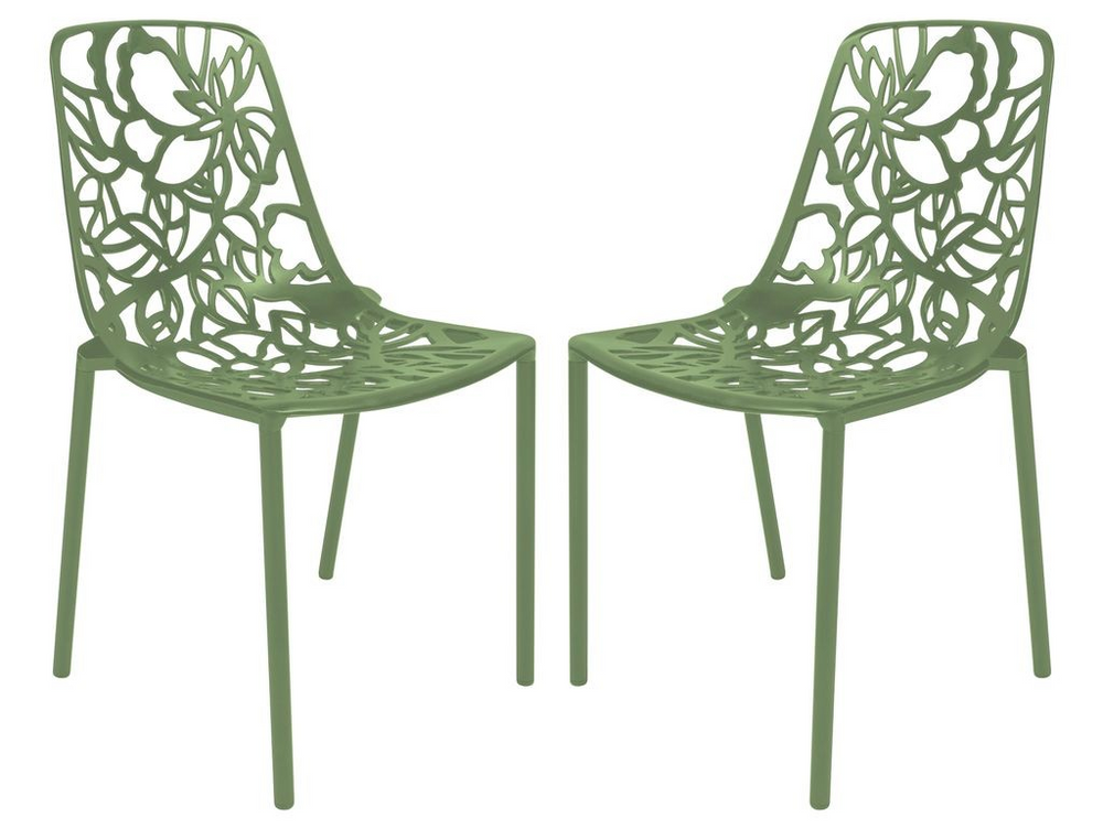 LeisureMod Modern Devon Aluminum Chair, Set of 2 Khaki Green Together.