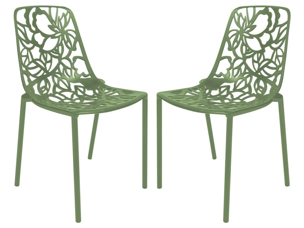 LeisureMod Modern Devon Aluminum Chair, Set of 2 Khaki Green Together.