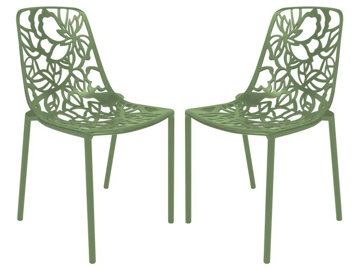 LeisureMod Modern Devon Aluminum Chair, Set of 2 Khaki Green Together.