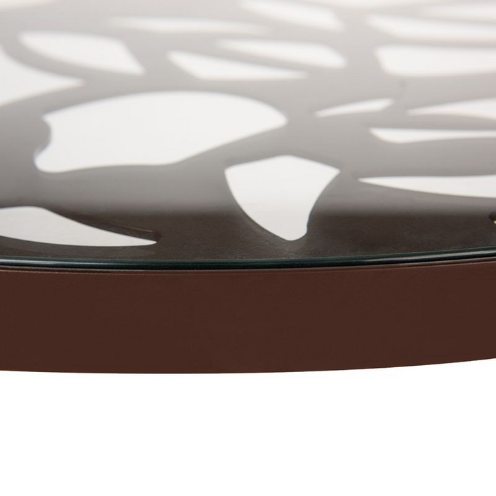 LeisureMod Devon Tree Design Glass Top Aluminum Base Indoor Outdoor Bistro Dining Table Brown Zoomed.