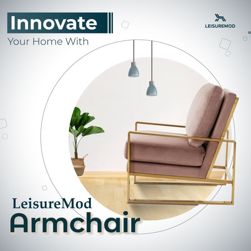 LeisureMod Jefferson Velvet Design Accent Armchair with Gold Brass Finish Frame Pink Innovation