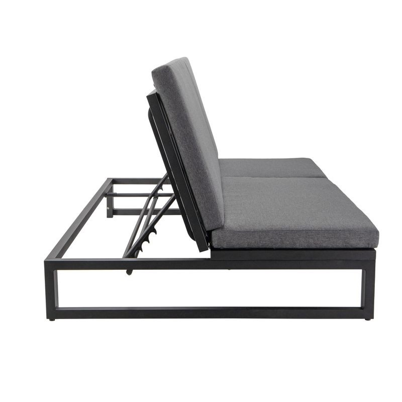LeisureMod Chelsea Convertible Lounge Reclining Double Chaise with Cushions Black Side View.