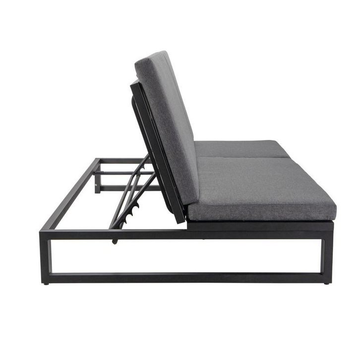 LeisureMod Chelsea Convertible Lounge Reclining Double Chaise with Cushions Black Side View.