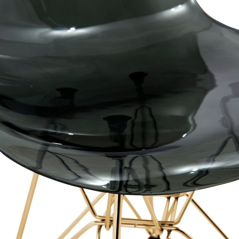 LeisureMod Cresco Molded Eiffel Side Chair with Gold Base Transparent Black Closeup.