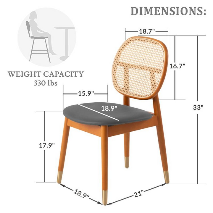 Chair with dimensions and weight capacity information on a white background.