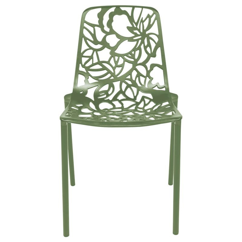 LeisureMod Modern Devon Aluminum Chair Khaki Green Front View.