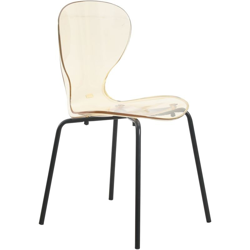 LeisureMod Modern Oyster Transparent Side Chair in Black Base set of 2 Amber Chairs