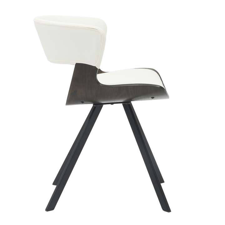 LeisureMod Wooden Dining Chair Modern style Nymia Collection Walnut Glazed Color in White Side View.
