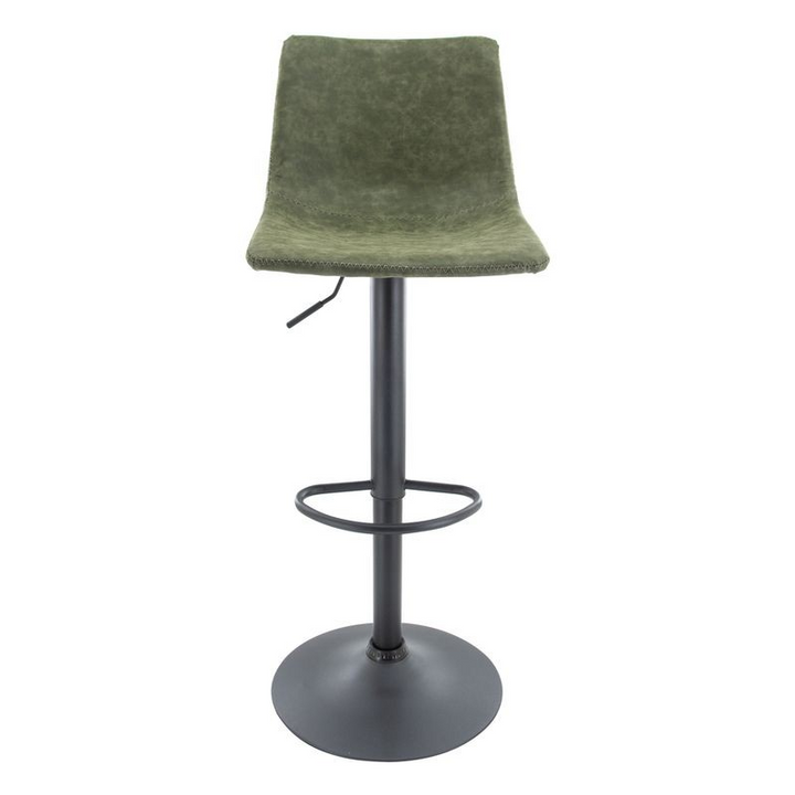 LeisureMod Tilbury Modern Adjustable Bar Stool with Footrest and 360-Degree Swivel in Olive Green Front View.