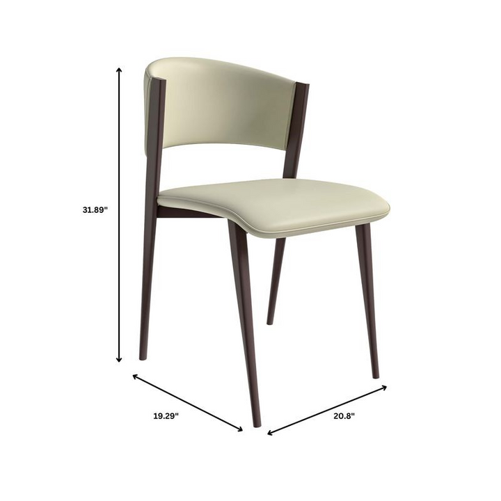 Beige chair with dimensions marked on a white background.