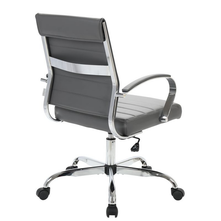 LeisureMod Benmar Leather Office Chair Grey Back View.
