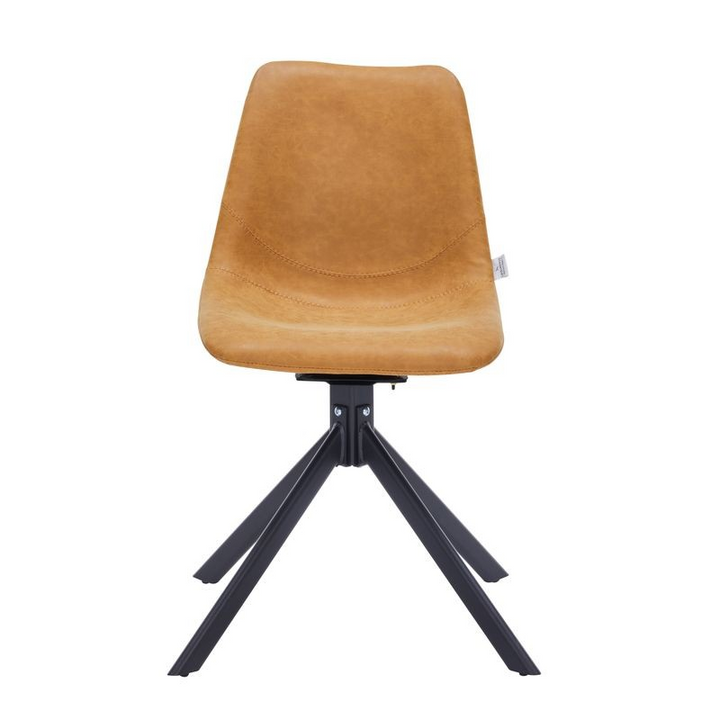 LeisureMod Markley Modern Leather Swivel Dining Chair With Metal Legs in Brown Front View.
