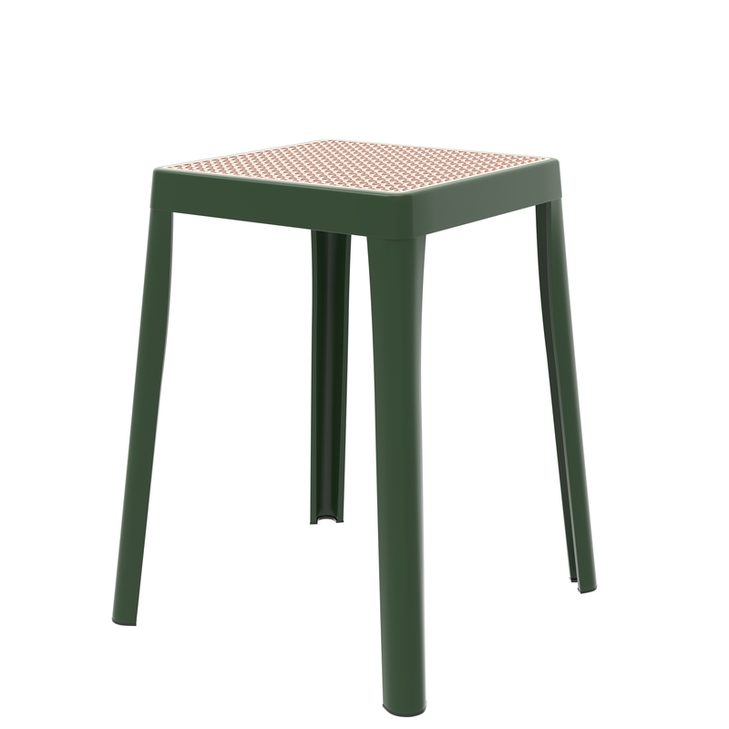 LeisureMod Tresse Series Stackable Poly Stool with Wicker Top 12 in Green