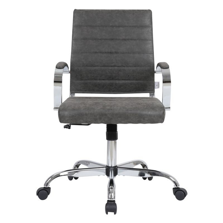 LeisureMod Benmar Leather Office Chair Charcoal Front View.