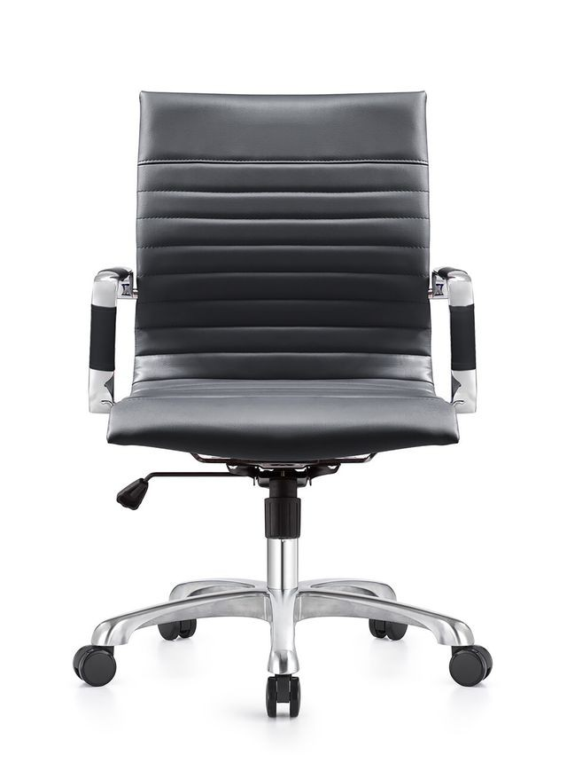 LeisureMod Harris Modern Adjustable Office Executive Swivel Chair Task Office Chair Black Front View.