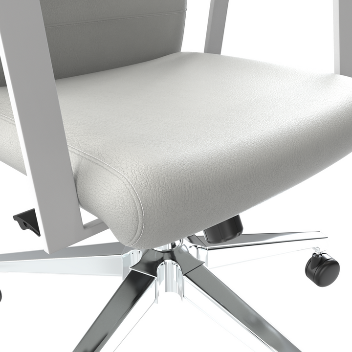 LeisureMod Aleen Office Chair in Upholstered Leather and Iron Frame with Swivel and Tilt in White Closeup.