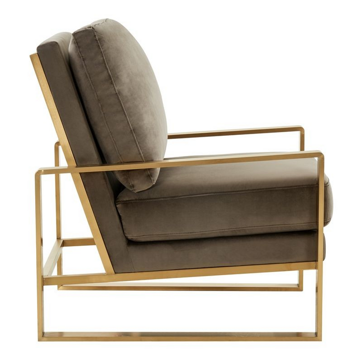 LeisureMod Jefferson Velvet Design Accent Armchair with Gold Brass Finish Frame Side View