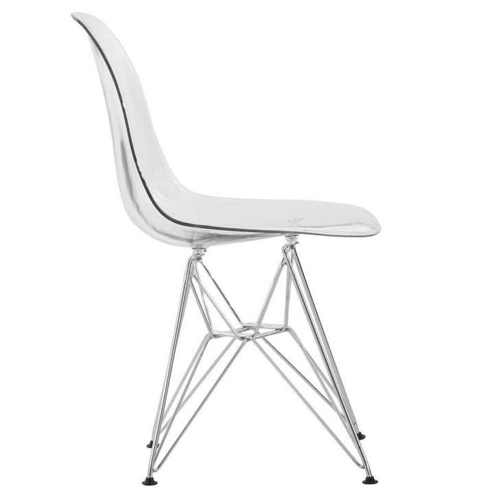 LeisureMod Cresco Molded Eiffel Side Chair Clear Side View