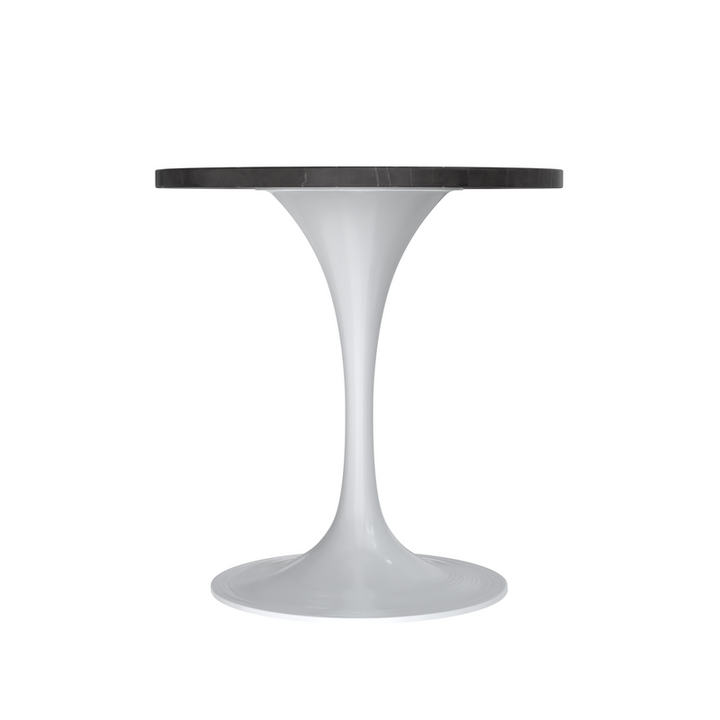 LeisureMod Verve Collection 27 Round Dining Table, White Base with Sintered Stone Black Top Side View.