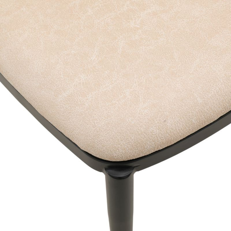 LeisureMod Tule Mid-Century Modern Dining Side Chair with Leather Seat and Powder-Coated Steel Frame for Kitchen and Dining Room Walnut/Light Brown Closeup.