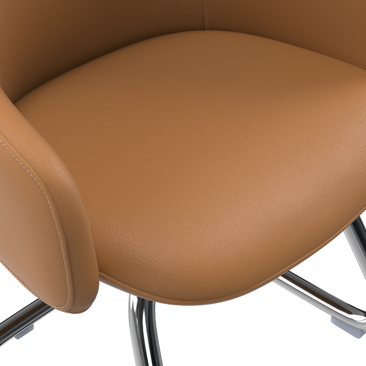 LeisureMod Celeste Series Office Guest Chair in Acorn Brown Leather Closeup.